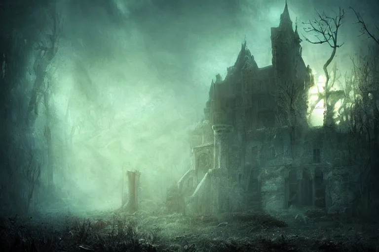 Image similar to Abandoned Castle of the Fire Goddess, atmospheric, digital art, fantasy, magic, arcane, volumetric lighting, illustration by Seb McKinnon, realistic