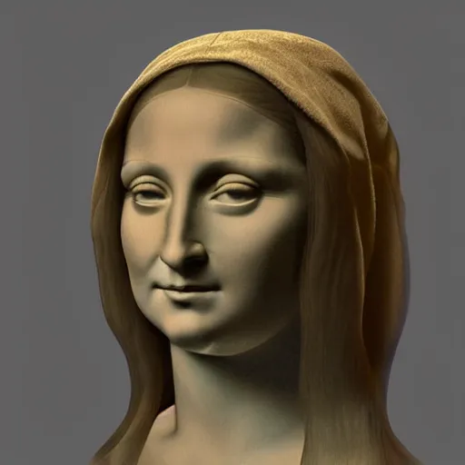 Prompt: photorealistic marble bust of mona lisa, smooth light from upper left, dark background, studio lights