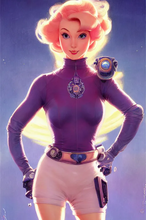 Prompt: retro racer princess peach as aeon flux profile picture by Margaret Keane, dynamic pose, intricate, futuristic, fantasy, elegant, by Stanley Artgerm Lau, greg rutkowski, thomas kindkade, alphonse mucha, loish, norman Rockwell,