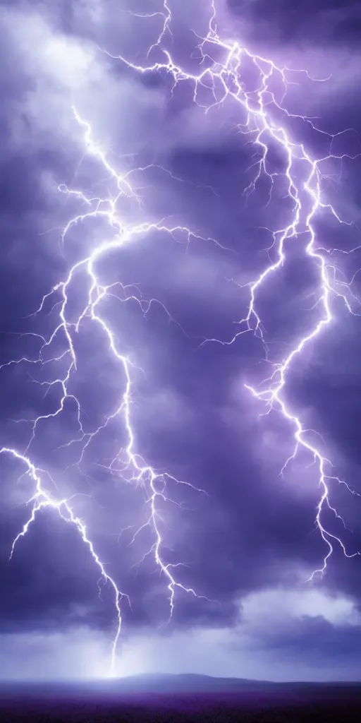 Image similar to high quality digital artwork of a colorful purple red magical white lightning storm on tall stony mountains