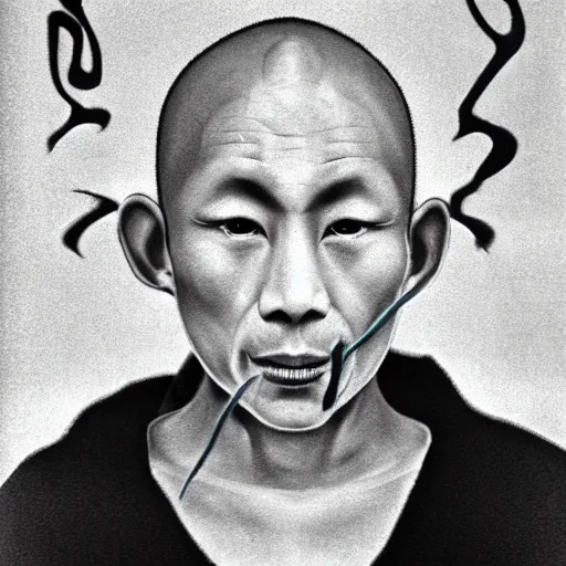 Image similar to symmetrical zen monk. Smoke from ears!!!