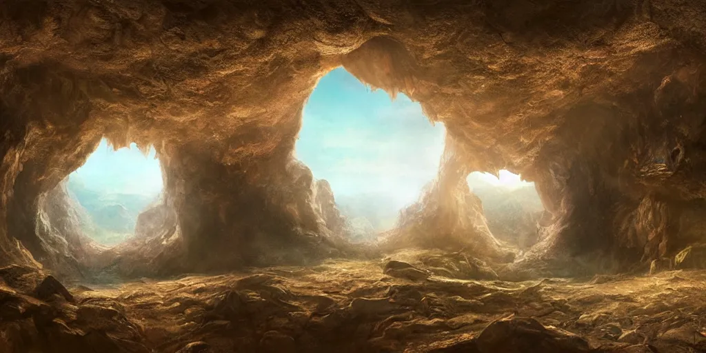 Image similar to beautiful matte painting of the inside of a cave