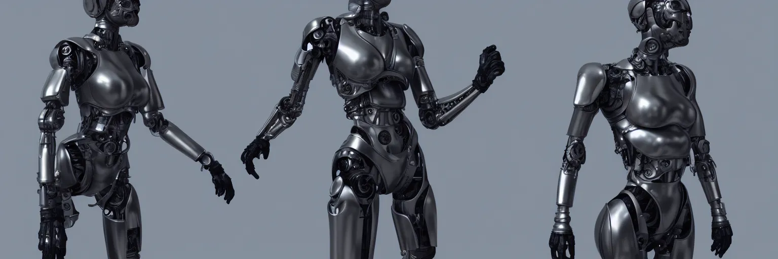 Image similar to hyper realistic s y m b i o s i s, female cyborg, glossy material surface, full body armour, octane render, 4 k, volumetric lights