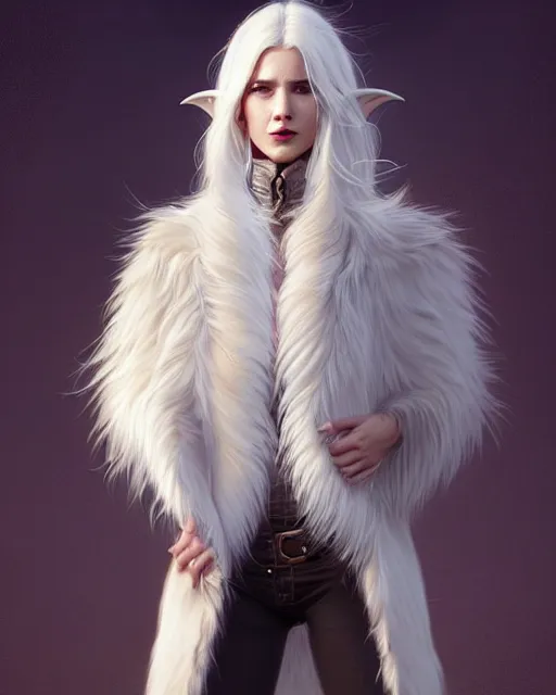 Prompt: dragon hunter wearing a fur - lined dragonhide jacket!!! beautiful and gorgeous wild white long haired female!! symmetry, character concept art, sharp focus, illustration, art by artgerm! greg rutkowski magali villeneuve wlop! ilya kuvshinov!! charlie bowater! octane render, unreal engine 5, highly rendered!