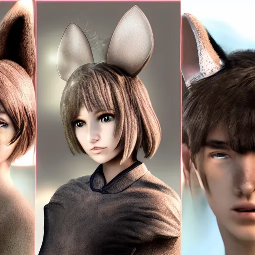 Image similar to human-like characters with animal ears, 4k, sharp focus, highly detailed