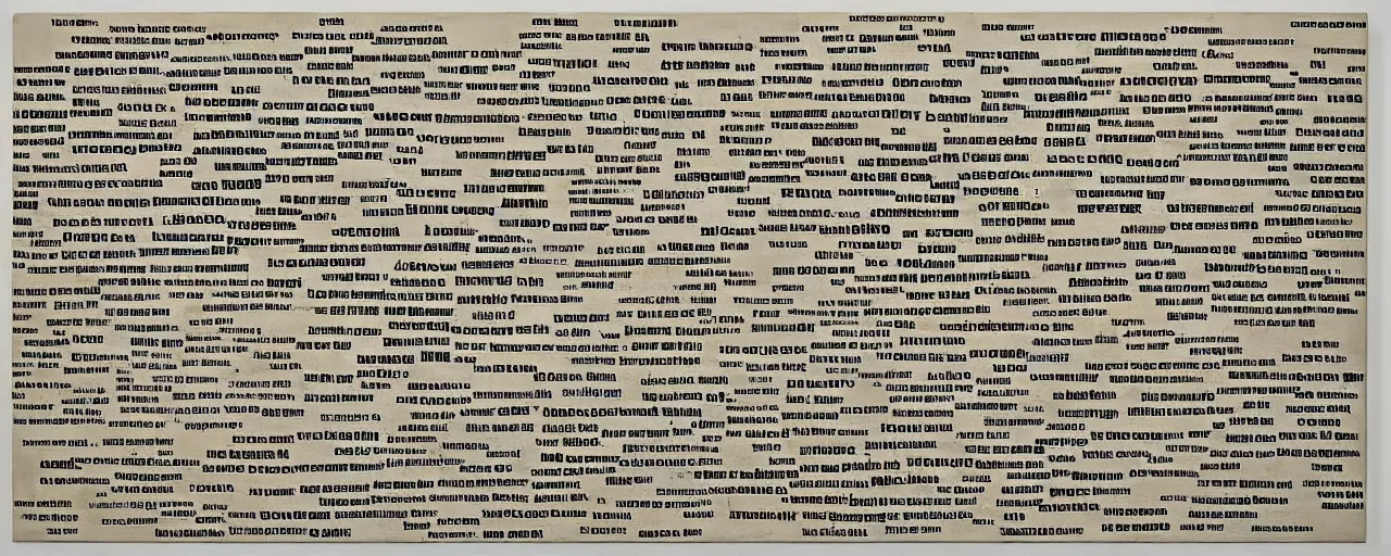 Prompt: a typographic painting of words and letters, by John Cage, oil paint, Concrete poetry, Fluxus, abstract, words, Highly Detailed