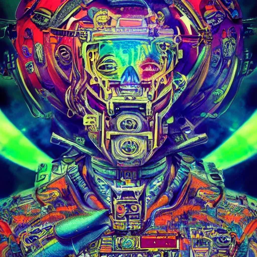 Prompt: An extremely psychedelic experience, colorful, surreal, mecha, LSD, face, jet turbine, tarot, detailed, intricate, elegant, highly detailed, super detailed, insane detailed, digital painting, concept art, smooth, sharp focus, octane render, illustration, art by josan gonzales, Krenz Cushar, Marco Plouffe, dan mumford, Artem Demura and alphonse mucha