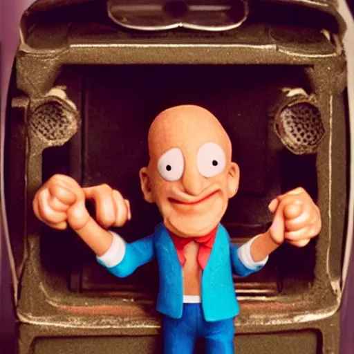 Prompt: claymation man who ’ s head is a television