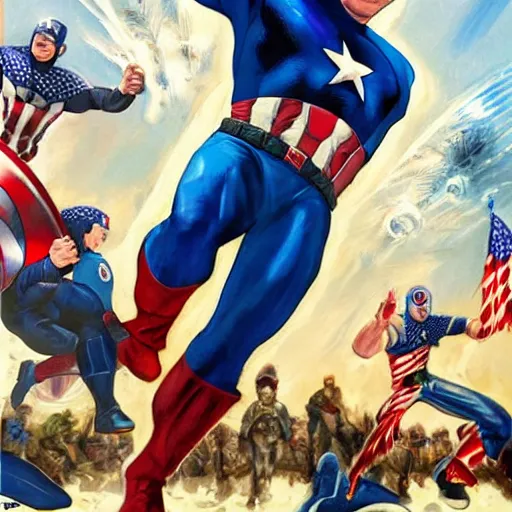 Prompt: Benjamin Netanyahu as Captain America by Alex Ross, detailed, full body