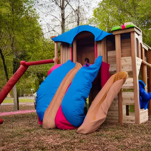 Prompt: Millie 6 years old going to bed on a play structure in a sleeping bag, 4K