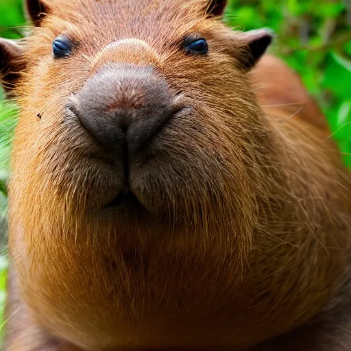 Prompt: photo of a happy capybara