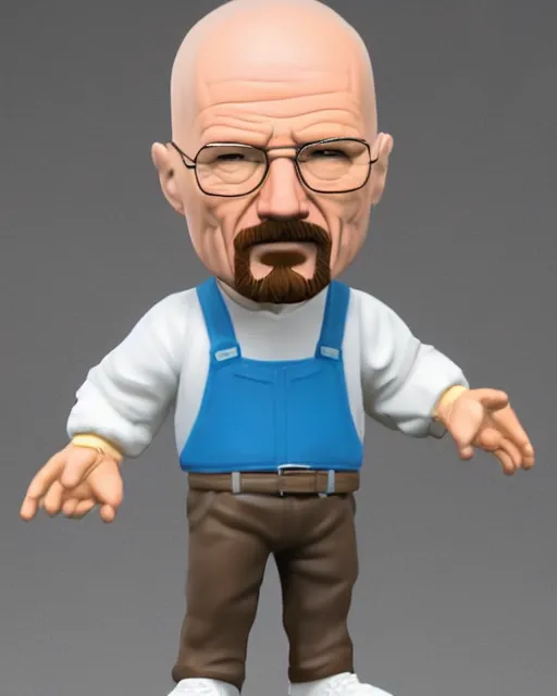 Image similar to full body 3d render of Walter White as a funko pop, studio lighting, white background, blender, trending on artstation, 8k, highly detailed