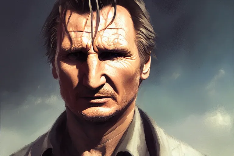 Image similar to portrait of an angry liam neeson, upset at a mcdonalds drive thru, charlie bowater, artgerm, ilya kuvshinov, krenz cushart, ruan jia, realism, ultra detailed, 8 k resolution