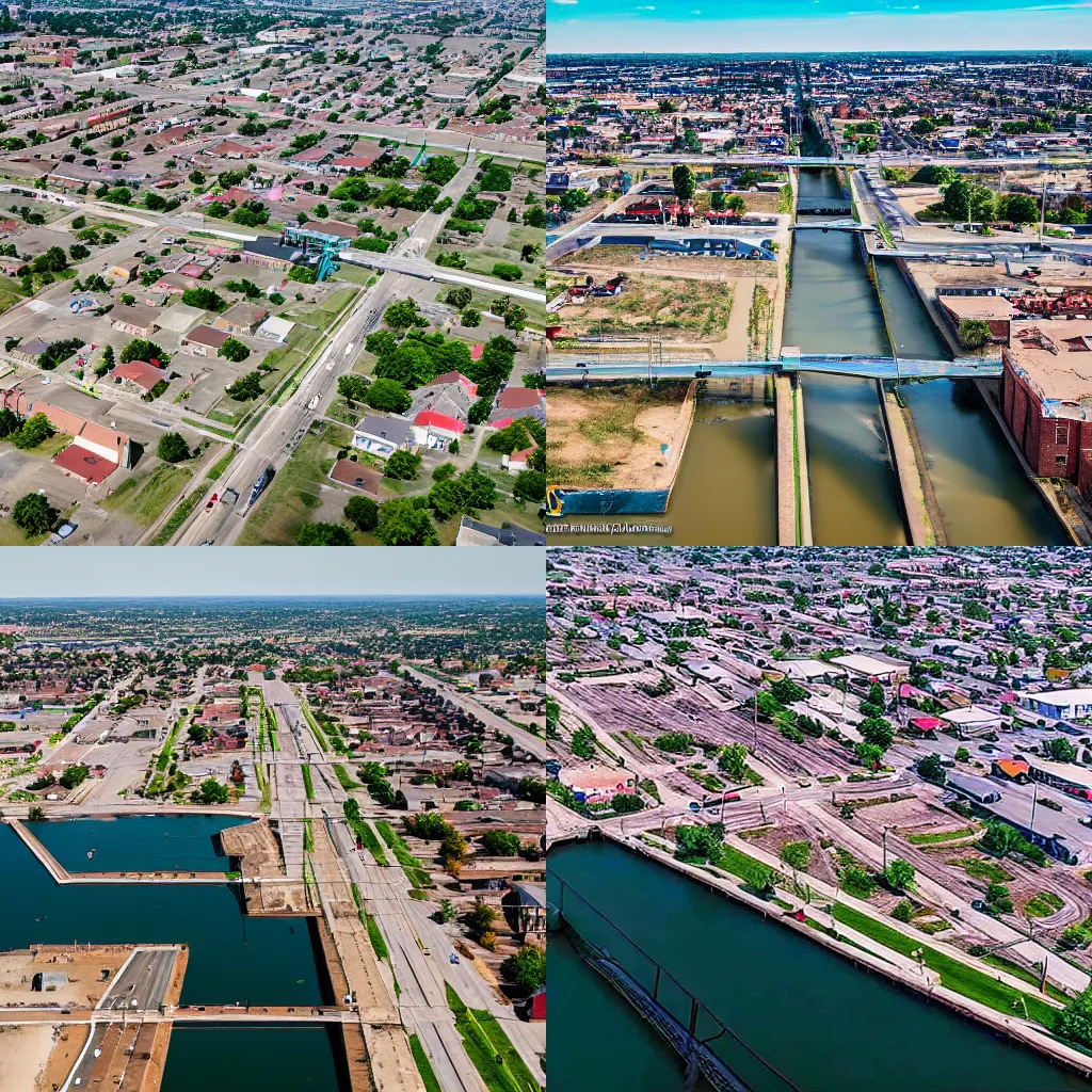 Prompt: drone photo of east st louis