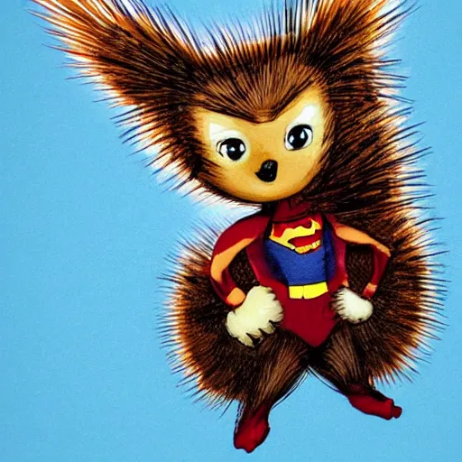 Image similar to an adorable superhero porcupine