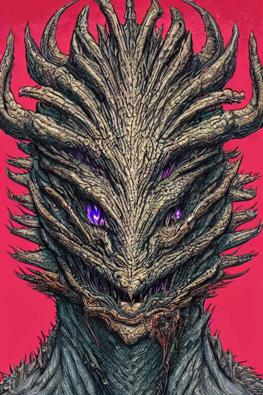 Prompt: monster portrait of dragon in the style of Rob Lefield and Dan Mumford , trending on artstation, digital art,surrealism ,macro,blueprint ,vaporwave ,