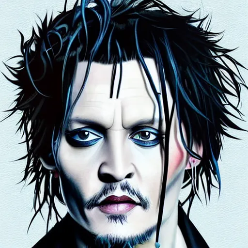 Image similar to portrait of johnny depp as edward scissorhands, highly detailed, centered, solid color background, digital painting