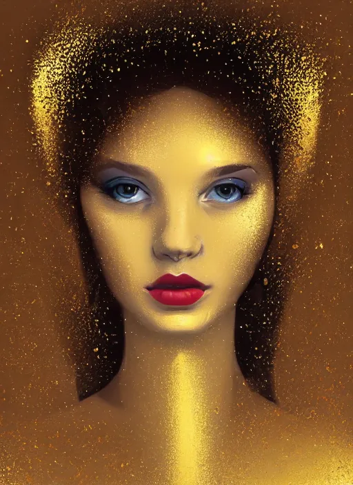 Prompt: a portrait of a beautiful girl in a gold foil hat painted by Petros Afshar