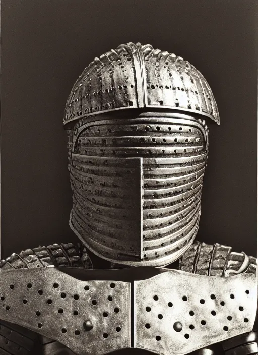Prompt: close - up portrait athenian warrior with helmet and armor, art by robert mapplethorpe