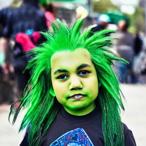 Image similar to photo of chuckchi man with green mohawk hair