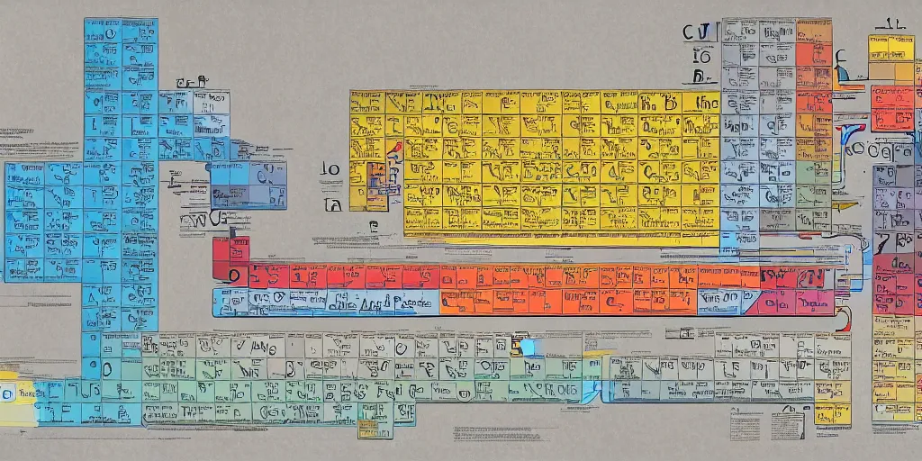 Image similar to Poster of a crazy periodic table from a different universe in the style of portal2, digital art, astonishing great details, award winning, high res