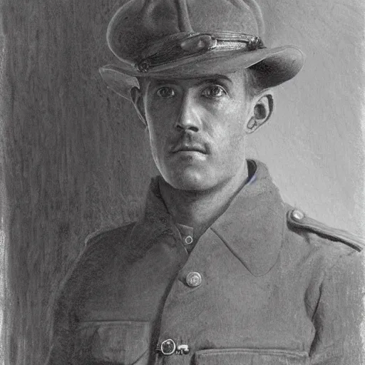 Prompt: a detailed photorealistic sepia - toned color portrait painting of a 1 9 1 7 worried clean - shaven british lieutenant in field gear in north arabia examining an ancient cylindrical clay jar, ultra realistic, intricate details, atmospheric, dark, horror, brooding, highly detailed, by clyde caldwell