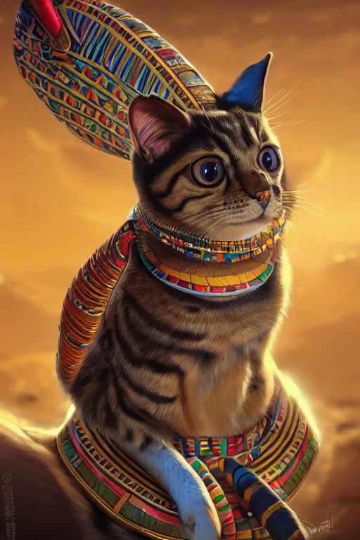 Image similar to egyptian cat goddess, vivid colors, high details, cinematic, 8k resolution, beautiful detailed, photorealistic, digital painting, artstation, concept art, smooth, sharp focus, illustration, fantasy background, artstation trending, octane render, unreal engine