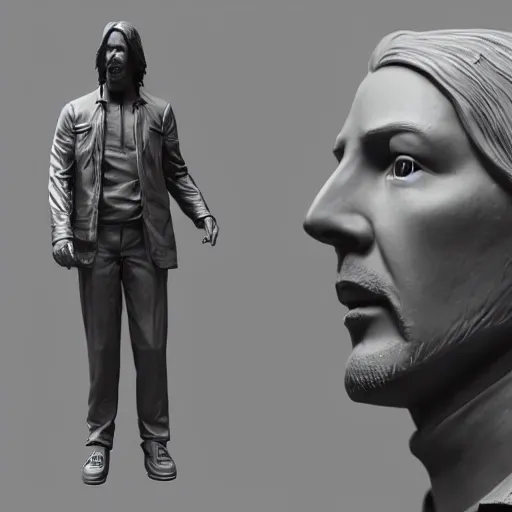 Image similar to highly detailed 3d render of keanu reeves statue, artstation art, unreal engine 4k, by Mike Winkelmann