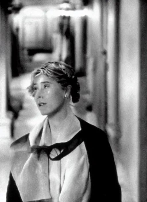 Image similar to film still of Emma Thompson in Schindler's List, 4k