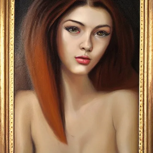 Image similar to painting of a portrait of a beautiful young woman _ dark _ haired woman by cheval michael