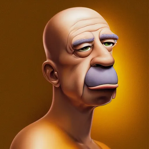 Image similar to beautiful realistic portrait of homer simpson, yellow skin by artgerm, leonardo di vinci