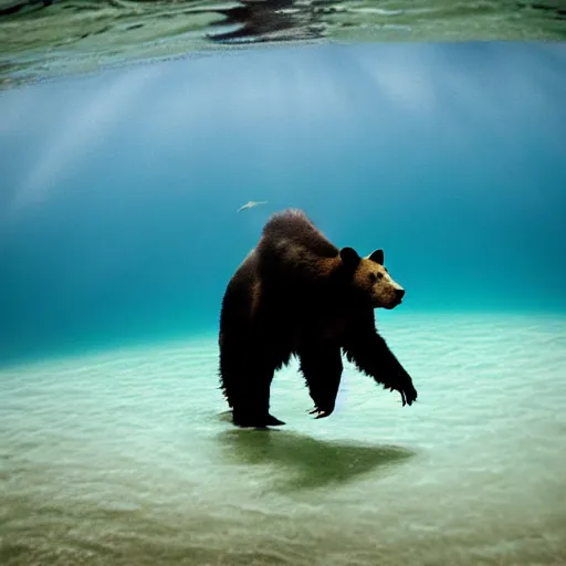 Image similar to a photo of a bear riding a unicycle under water