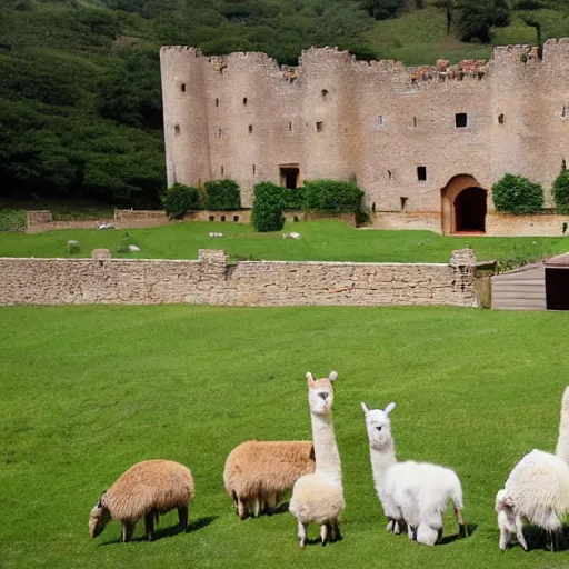 Prompt: castle with a garden full of alpacas, a giant movie screen and a jacuzzi with swimming goats