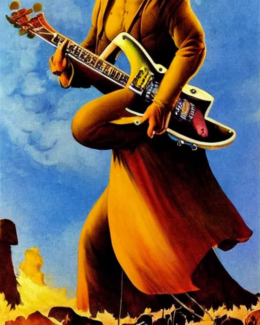 Prompt: Hans Moleman shredding on a Gibson Flying V, guitar solo, heavy metal artwork by Frank Frazetta