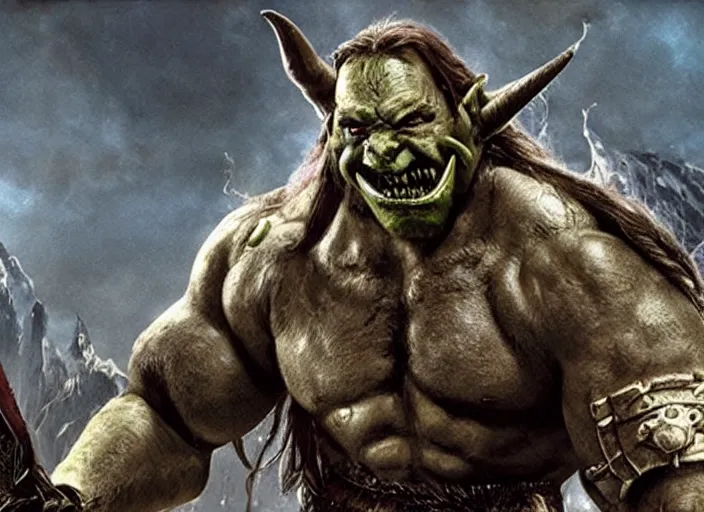 Image similar to a film still of a warcraft orc in harry potter