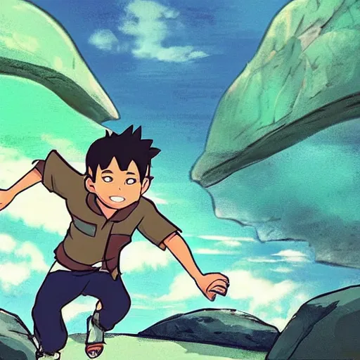 Image similar to “Indians jones running away from a boulder, anime style”