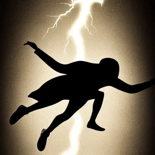 Image similar to a simple figure jumping, casting a soft shadow behind a sci - fi poster - like lightning strikes, minimalistic art, beautiful, textured, baroque elements, trending on artstation, minimalism