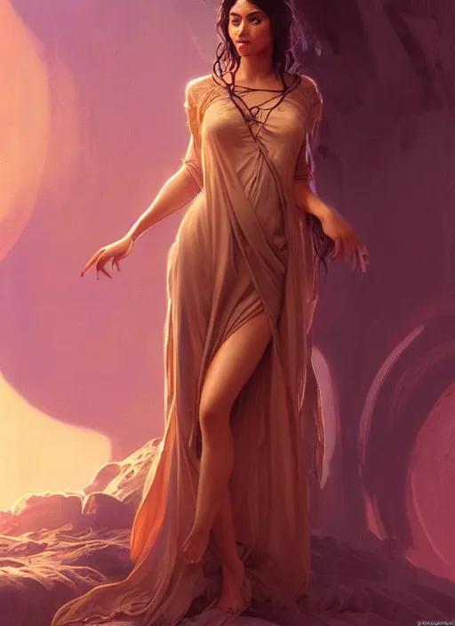 Image similar to cute brown woman wearing a transparent night gown, fantasy, intricate, highly detailed, digital painting, artstation, concept art, wallpaper, smooth, sharp focus, illustration, art by artgerm and greg rutkowski and alphonse mucha