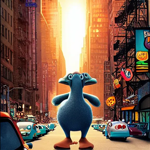 Prompt: platypus in manhattan, movie poster, pixar style