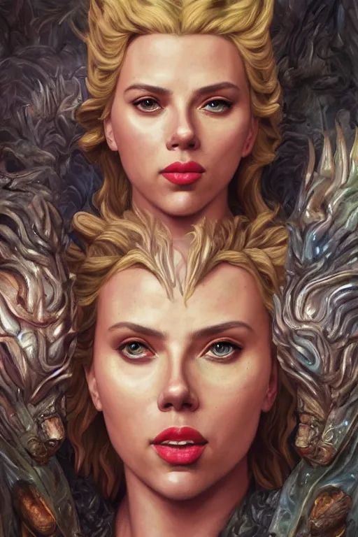 Image similar to A fantasy comic book style portrait painting of Scarlett Johansson, Margot Robbie, as an Atlantean Reptilian Warrior, Mystical Valkyrie, François Boucher, Oil Painting, unreal 5, DAZ, hyperrealistic, octane render, Regal, Refined, Detailed Digital Art, RPG portrait, William-Adolphe Bouguereau, Michael Cheval, Walt Disney (1937), Steampunk, dynamic lighting, Highly Detailed, Cinematic Lighting, Unreal Engine, 8k, HD