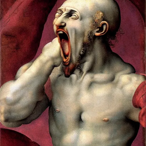 Prompt: screaming man, high detail painting by michelangelo