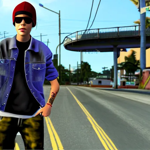 Prompt: justin bieber in grand theft auto san andreas