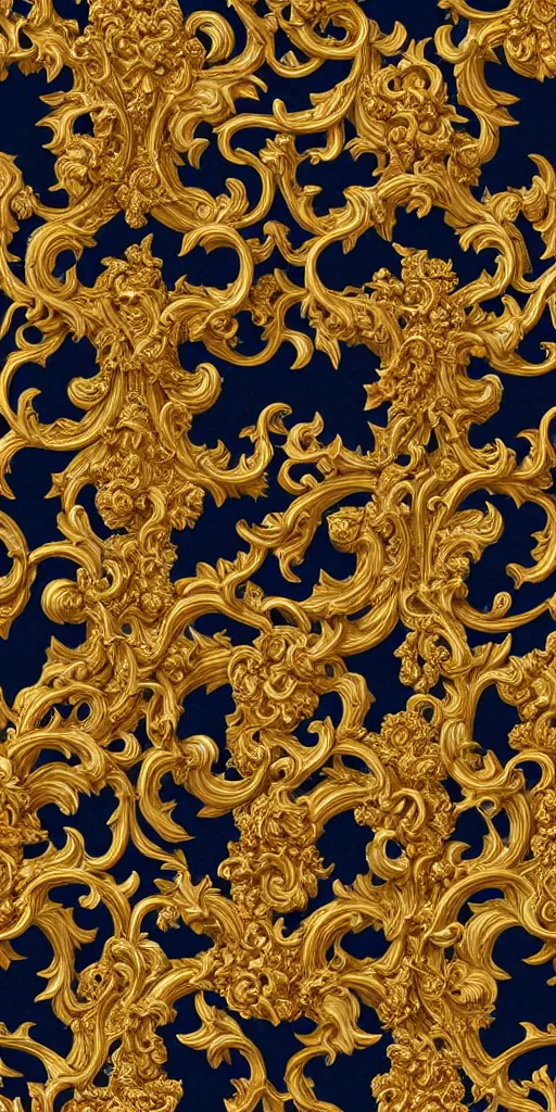 Image similar to the source of future growth dramatic, elaborate emotive Golden Baroque and Rococo styles to emphasise beauty as a transcendental, seamless pattern, symmetrical, large motifs, sistine chapel ceiling, 8k image, supersharp, Gold blue black and white, 3D, no blur, sharp focus, photorealistic, insanely detailed and intricate, Octane render, 8K