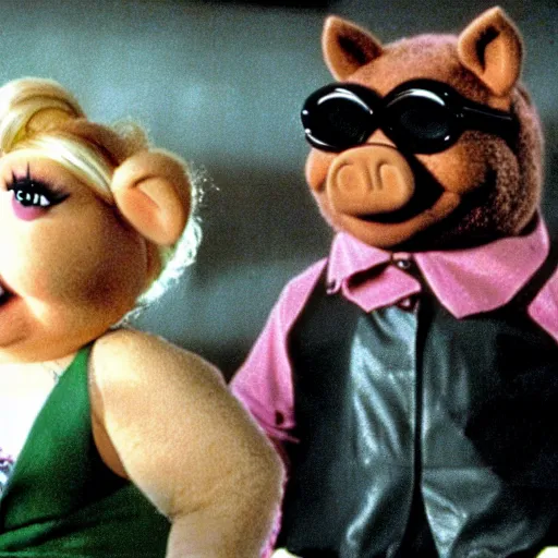 Image similar to movie still of trinity as miss piggy in the matrix 1 9 9 9 movie