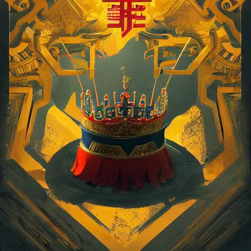 Prompt: The chinese crown, game poster printed on playstation 2 video game box , Artwork by Sergey Kolesov, cinematic composition