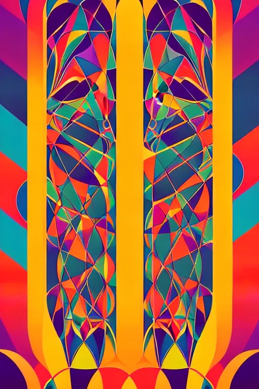 Prompt: symmetry!! vector poster 6 0 s op - art folklore patterns, centred, vibrant, detailed, median photoshop filter vector behance, hd by artgerm, by rhads, makoto shinkai and lois van baarle