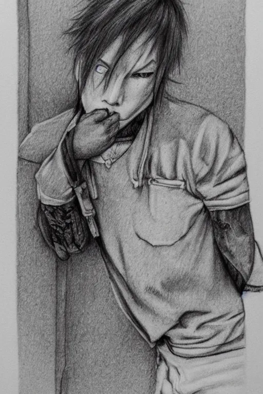 Prompt: amazing lifelike award winning pencil illustration of sad people, shibuya, punk skater