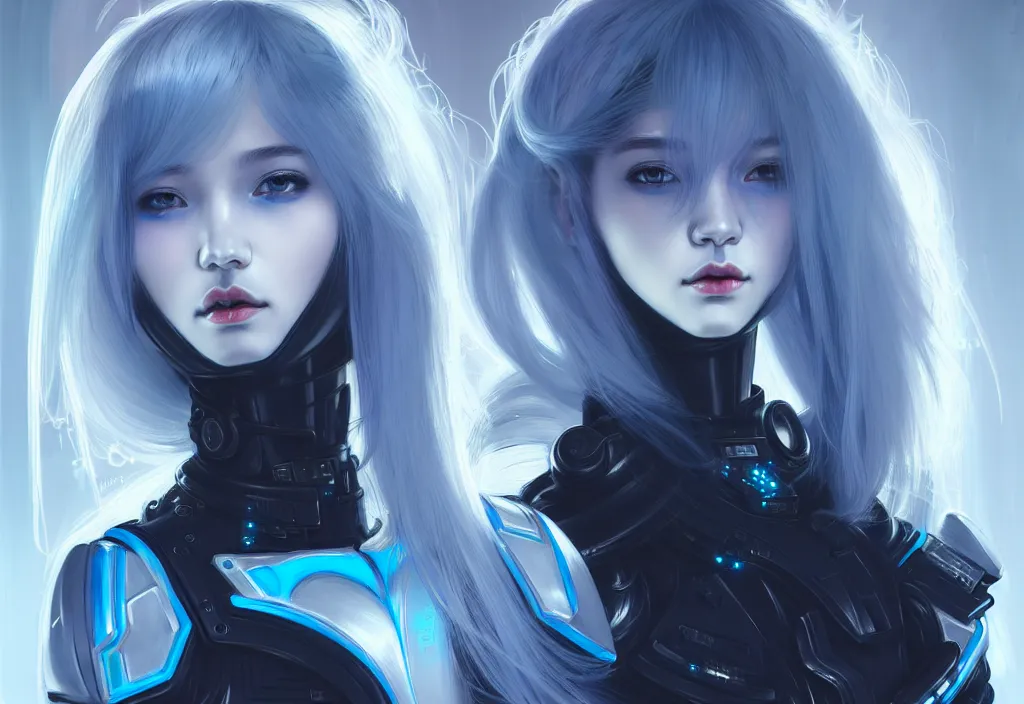 Prompt: portrait grey blue hair of futuristic ploice girl, matt black plus little yellow color armor in future shibuya 1 0 9 japan, ssci - fi and neon light fantasy, intricate and beautiful and elegant, highly detailed, digital painting, artstation, concept art, smooth and sharp focus, illustration, art by tian zi and wlop and alphonse mucha