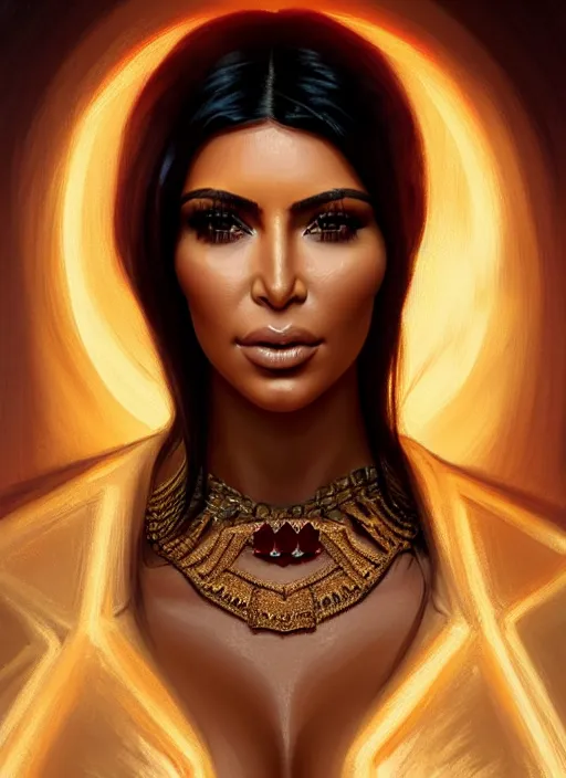 Image similar to portrait of kim kardashian as a vampire lord, jewelry, greek, ruby, intricate, headshot, highly detailed, digital painting, artstation, concept art, sharp focus, cinematic lighting, illustration, art by artgerm and greg rutkowski, alphonse mucha, cgsociety