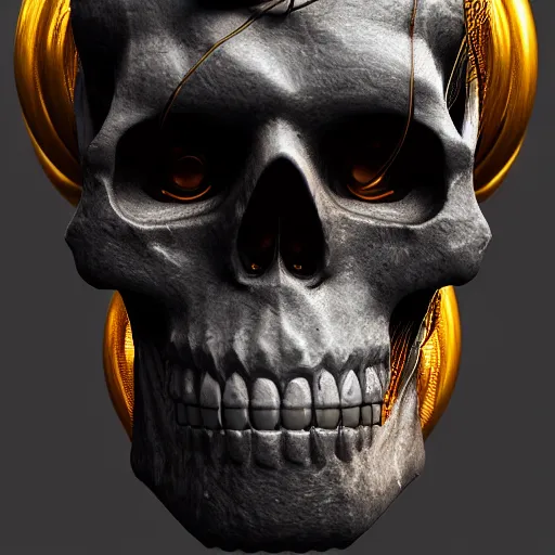 Prompt: portrait of an evil skull marble statue, black and gold wires, hightech, cyberpunk, by kim jung gi, irakli nadar, bright vivid colors, octane render, corona render